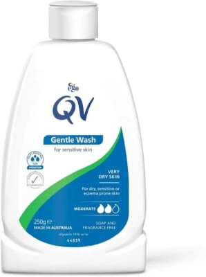 QV Gentle Wash 250ml for Dry Sensitive Skin Eczema, Psoriasis, Dermatitis