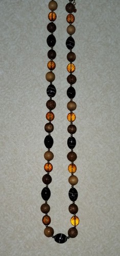Joan Rivers Faceted Amber & Brown Color Glass Bead Necklace 36" w Pendant Signed
