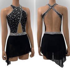 Figure Skating Costume Rhinestone Long Sleeve Competition Skating Dress for Girl