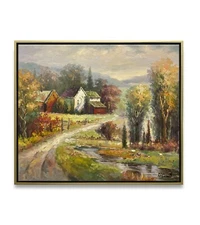 Hungryartist -Original Painting of Countryside Landscape on Canvas 20x24 Framed