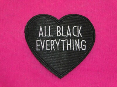 All Black Everything Heart Embroidered Iron On Applique DIY Craft Patch White 3''