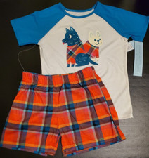 Cat Jack Girl s Plaid Pajamas Set W/Dogs On Front Size LARGE 10-12 - NEW W/TAG