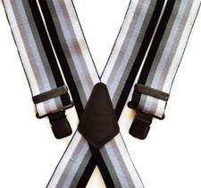Mens Braces Heavy Duty 1.5" or 2" Black Dark Grey White 5 Stripe Suit Trousers