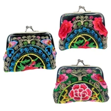 Mini Bag Embroidered Flowers Coin Purses Bag Wallet Jewelry Change Money Pouch