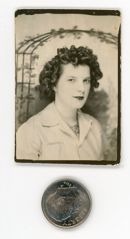 Vintage 1940s BOOTH photo / Dangerous Gal in Medusa Curls Guards the Toad Garden