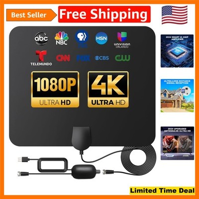 Crystal-Clear 900 Miles Indoor TV Antenna: Supports 600 Channels, 4K Ready