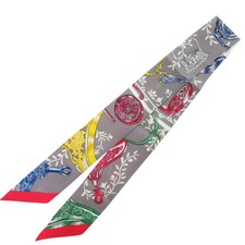 ExcellentConditionHERMESTwillyStirrupRemixEtriersRemixSilkGrisAshRougeScarf0187U