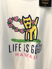 LIFE IS GOOD WOMENS L “Hawaii" Dog With Lei Short Sleeve Cotton T-Shirts NWT