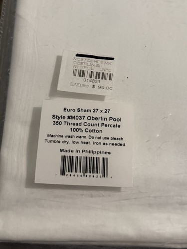 Matouk New Single Euro Sham 27x27 Oberlin 350TC Percale White/Blue Philippines - Picture 4 of 5