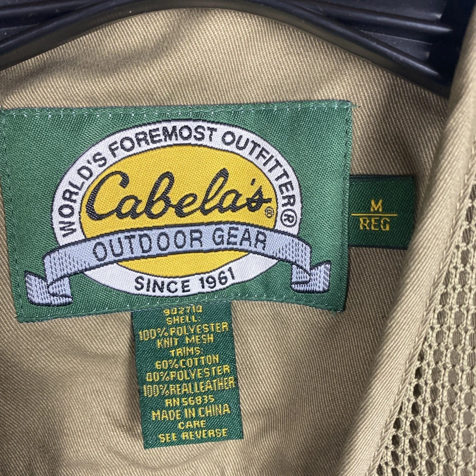 Cabelas 狩猎背心男式中号棕褐色皮革网眼实用猎枪鸟游戏 — 第 4/4 张图片