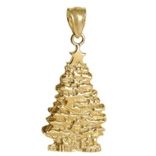 New 14k Yellow Gold Christmas Tree Pendant