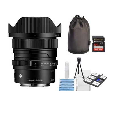 Sigma 20mm F2 DG Black Contemporary Lens for Sony E Mount and Accessories Bundle