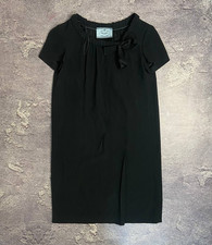 Prada Black Mini Dress Bow Detail Size 38 Elegant Luxury Designer