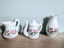 Vintage Mini Porcelain Floral Rose Tea Set Pieces Teapot Creamer Pitcher Vase