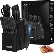 Knife Set, 15 Pieces Kitchen Knife Set with Built in Knife Sharpener Block