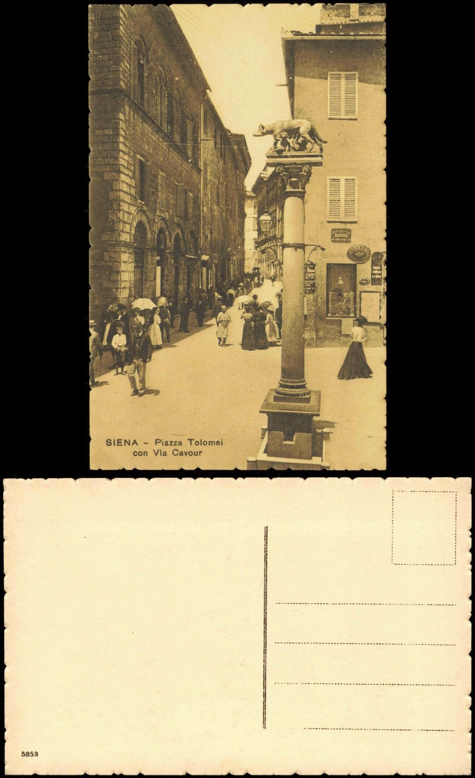 Cartolina Siena Piazza Tolomei con Via Cavour 1910