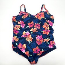 Lands End Swimsuit Womens 3X 24W-26W Plus Floral UPF 50 Print 1 Piece Ruched