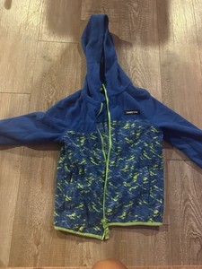 Lands' End Kids Blue/Green Camo Fleece Hooded Full Zip Jacket Size S