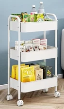 XIUSHE 3-Tier Metal Utility Cart Rolling Storage Organizer, Portable and Sturdy,