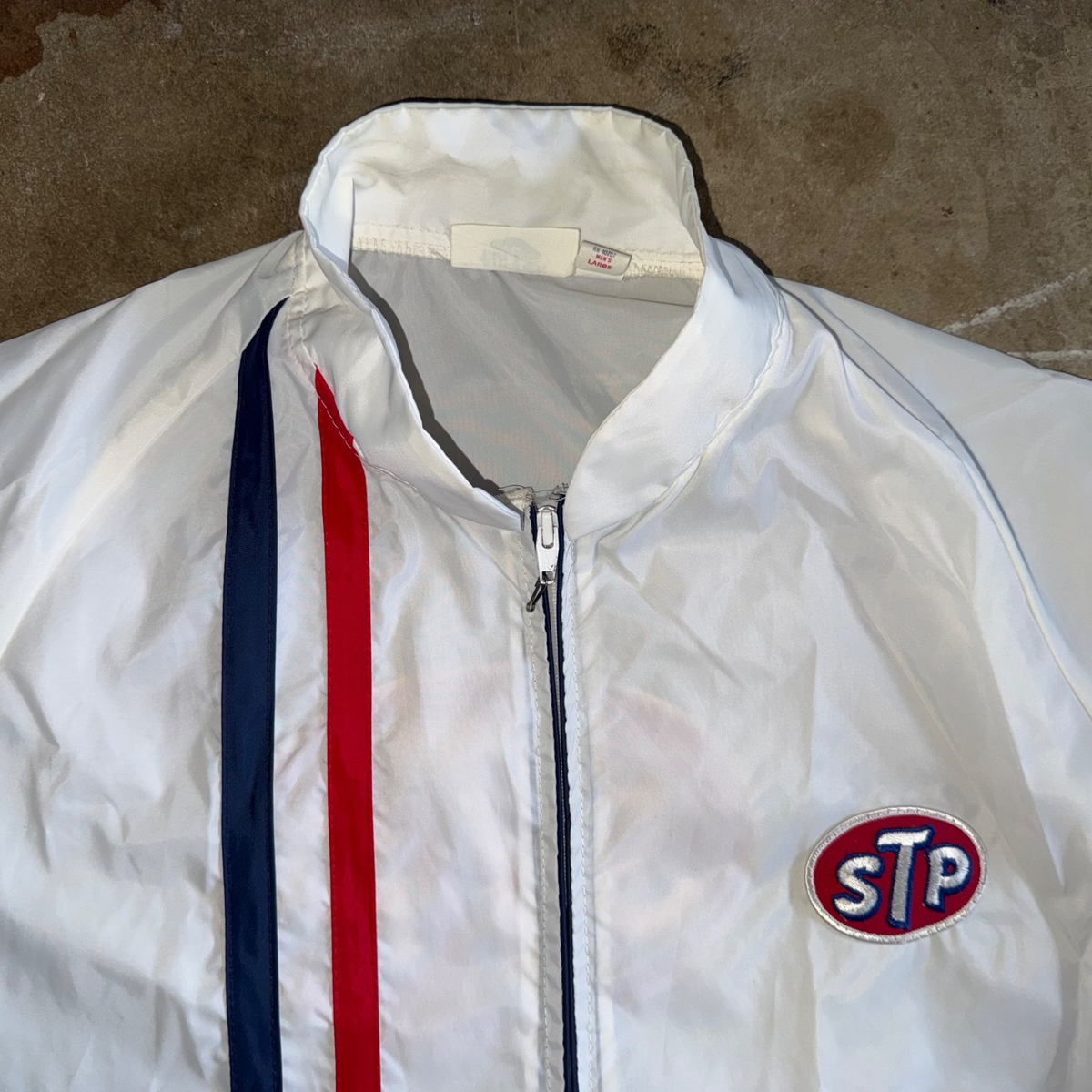 70s VINTAGE STP MOTOR OIL NYLON RACING TEAM JACKET SZ L ZIP UP