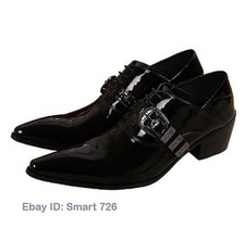 Men's Shiny Faux Leather Low Heel Pointed Toe Shoes Club Casual Dress Party Prom