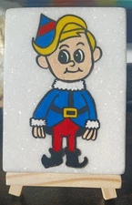 Hand Painted Rudolph Hermey Misfit Christmas Santorini Marble Tiles W/stand