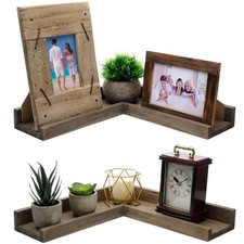 2 Pack Wooden L Shaped Corner Shelves, Wall Mount, Home Decor, Living Room