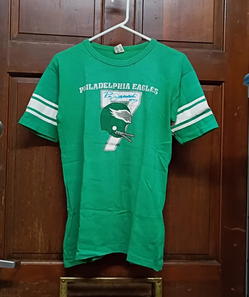 Vtg Champion T-Shirt Ron Jaworski #7 Philadelphia Eagles Size L Signed - Image 2 of 4