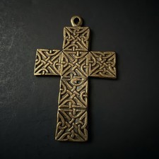 Vintage Ethiopian Coptic Cross Pendant Hinged Articulated Brass Tone 3.25