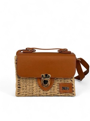 Xti Rattan Faux Leather Crossbody Bag Gold Clasp Woven Charmline