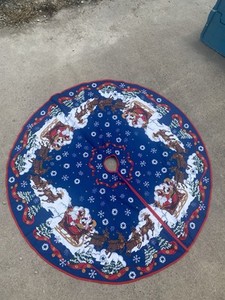 Christmas Tree Skirt Santa Sleigh Reindeer 47 inch Multicolored