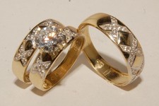 925 Sterling Silver Round Cut Real Moissanite Trio Band Bridal Ring Set 2Ct