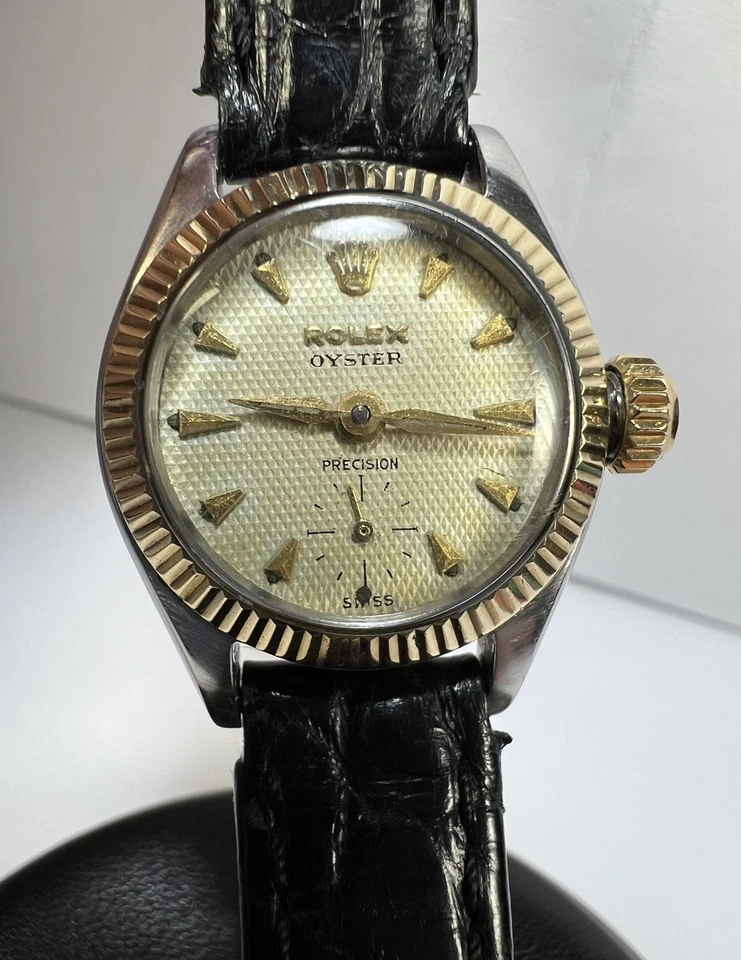 Rolex Oyster Precision 6525 Ladies 18K Gold Bezel/Crown Waffle Dial 1956 Swiss - Image 1 of 4