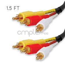 3 RCA Composite Cord 1.5 Feet A/V Audio Video RCA Cable Male Gold Plated