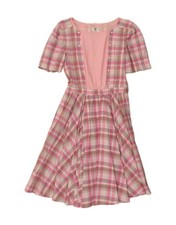 VALENTINO Womens Pleated Basic Dress IT 44 Medium Pink Check CB06