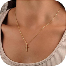 Gold Cross Necklace for Women - Dainty 14K Gold Plated Cross Necklace Layered Be