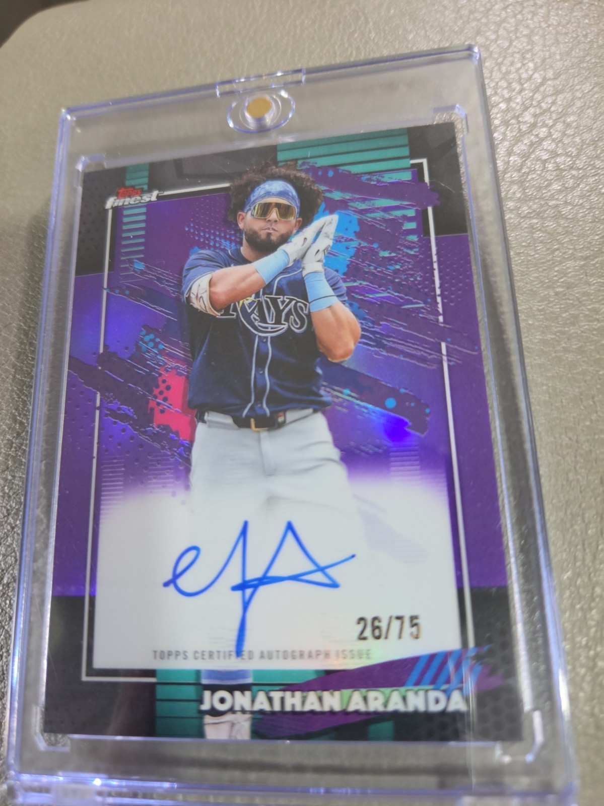 Jonathan Aranda 2026 Topps Finest Purple Ref.  Parallel 26/75 #FA-JA Devil Rays