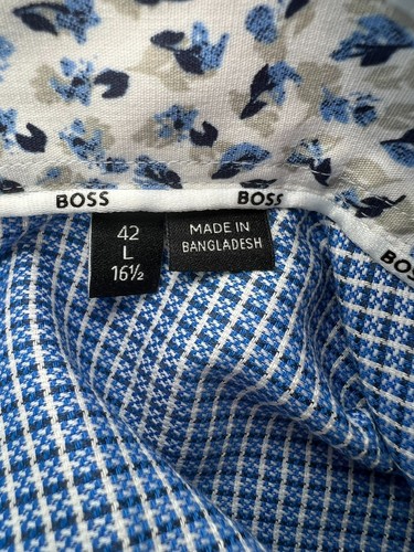 Hugo Boss Mens Long Sleeve Slim Fit Stretch Button Up Dress Shirt 42 L 16 1/2 - Picture 14 of 20
