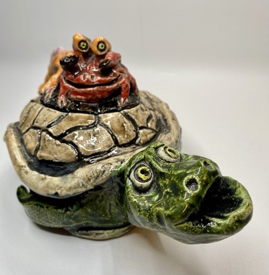 VTG 2001 DABZ Pottery Teapot Sculpture 1794 Whimsical Turtle & Crab Design, RARE