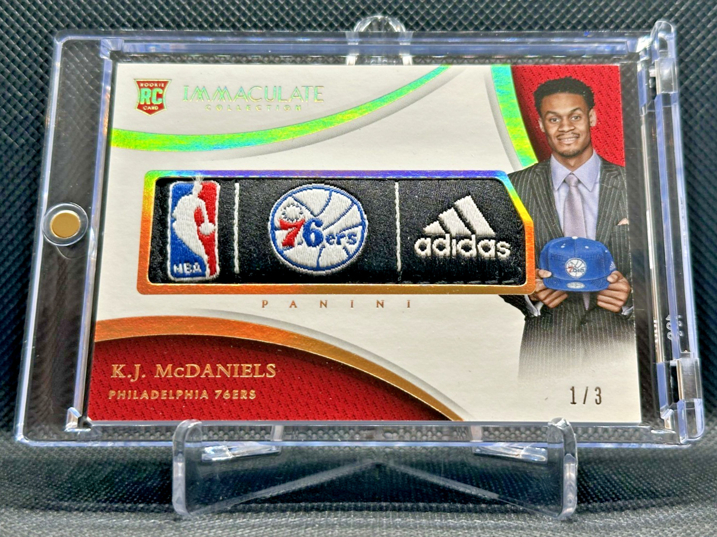 2014 Immaculate PLAYER CAPS LOGOMAN 76ers TEAM LOGO HAT PATCH K McDaniels #'d /3 view 2