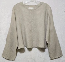 Vtg FLAX by Jeanne Engelhart 100% Linen Top Sz M Lagenlook Taupe Pullover Boxy