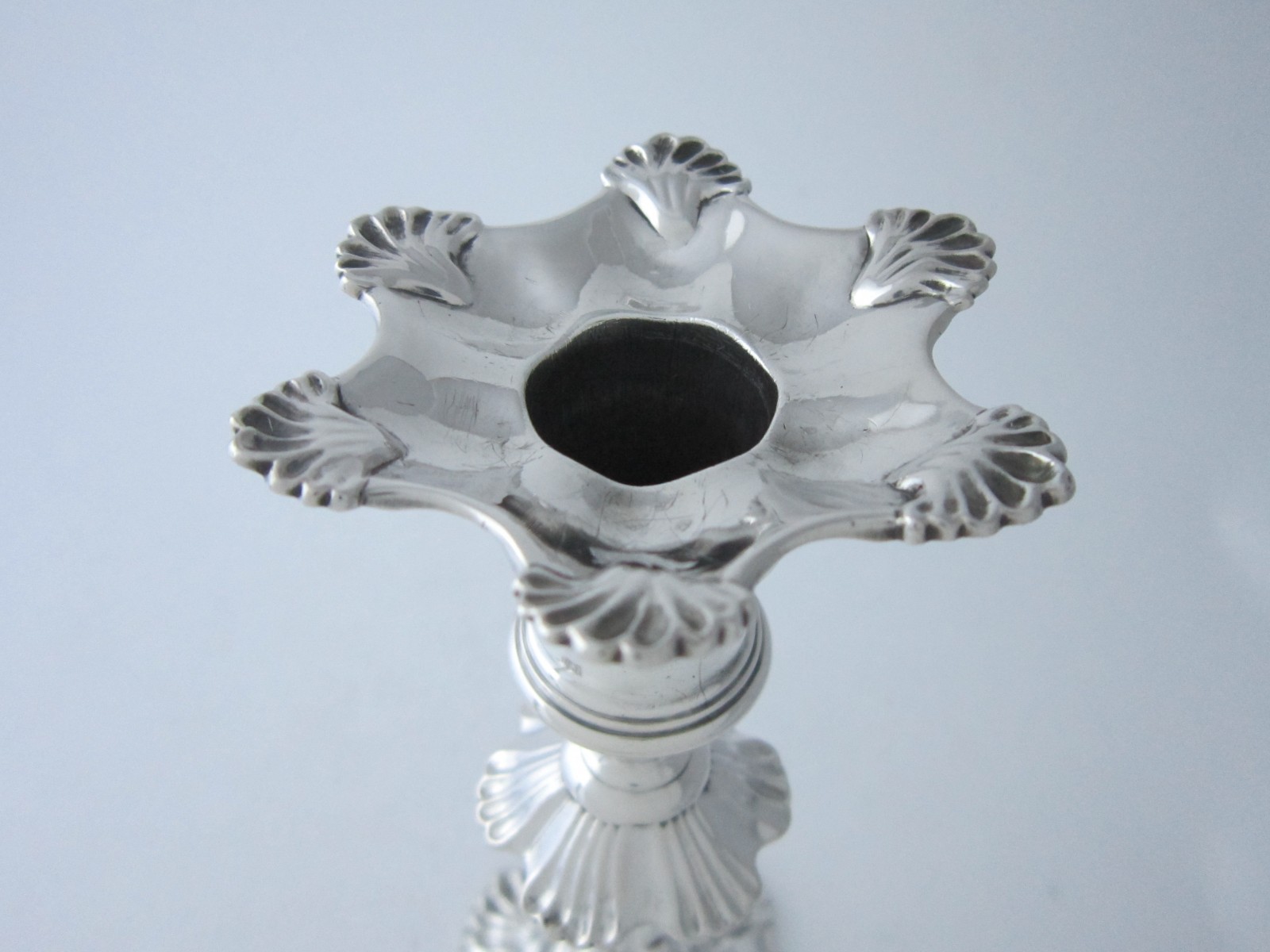 Antique George III Sterling Silver Cast Candlesticks - 1760 by Ebenezer Coker