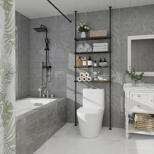 4-Tier Adjustable Metal Bathroom Shelves, Over Toilet Storage Organizer Black - Picture 3 of 7