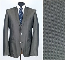 Mens Slim Fit Blazer 38R UK Size OWK Brown Sport Coat Herringbone Jacket