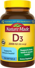 Nature Made Vitamin D3 2000 IU 50 mcg , Vitamin D Supplement Bone250 Softgels