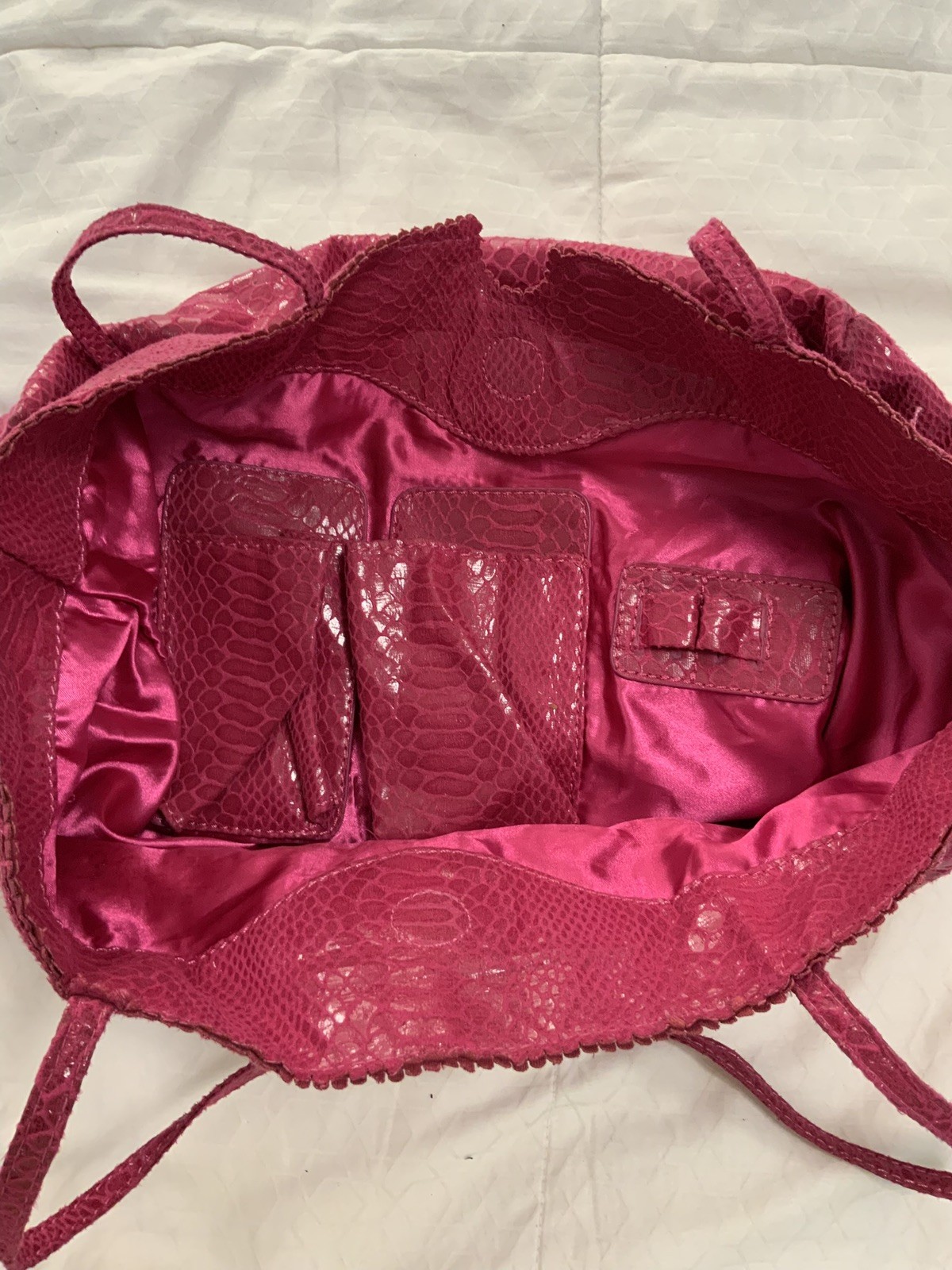 MMS Hot Pink Python Printed Tote pink lining with… - image 5