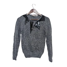 De Rotchild Silk Angora Blend Sweater Womens Sz M Embellished Gray Elegant Glam