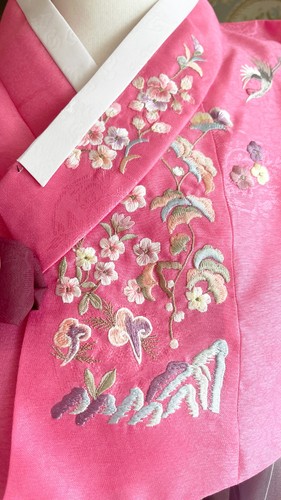 Ensemble robe traditionnelle coréenne Hanbok - haut violet et jupe grise / jupon et sac - Photo 5/24