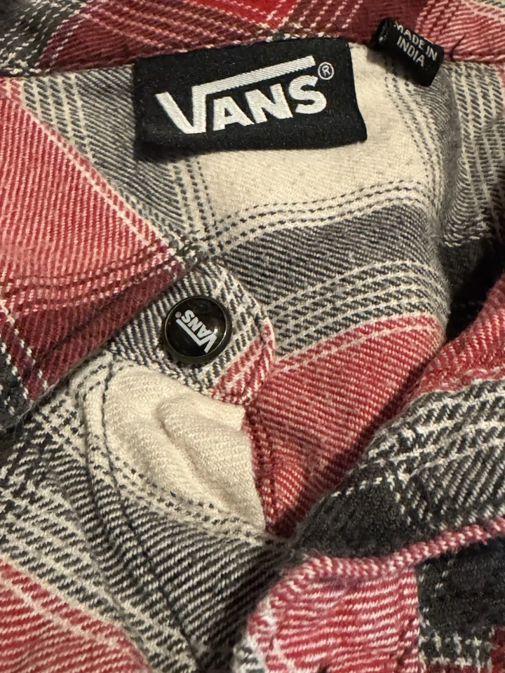 Camisa con botones XXL roja de franela a cuadros manga larga Vans para hombre Foto 4 de 4