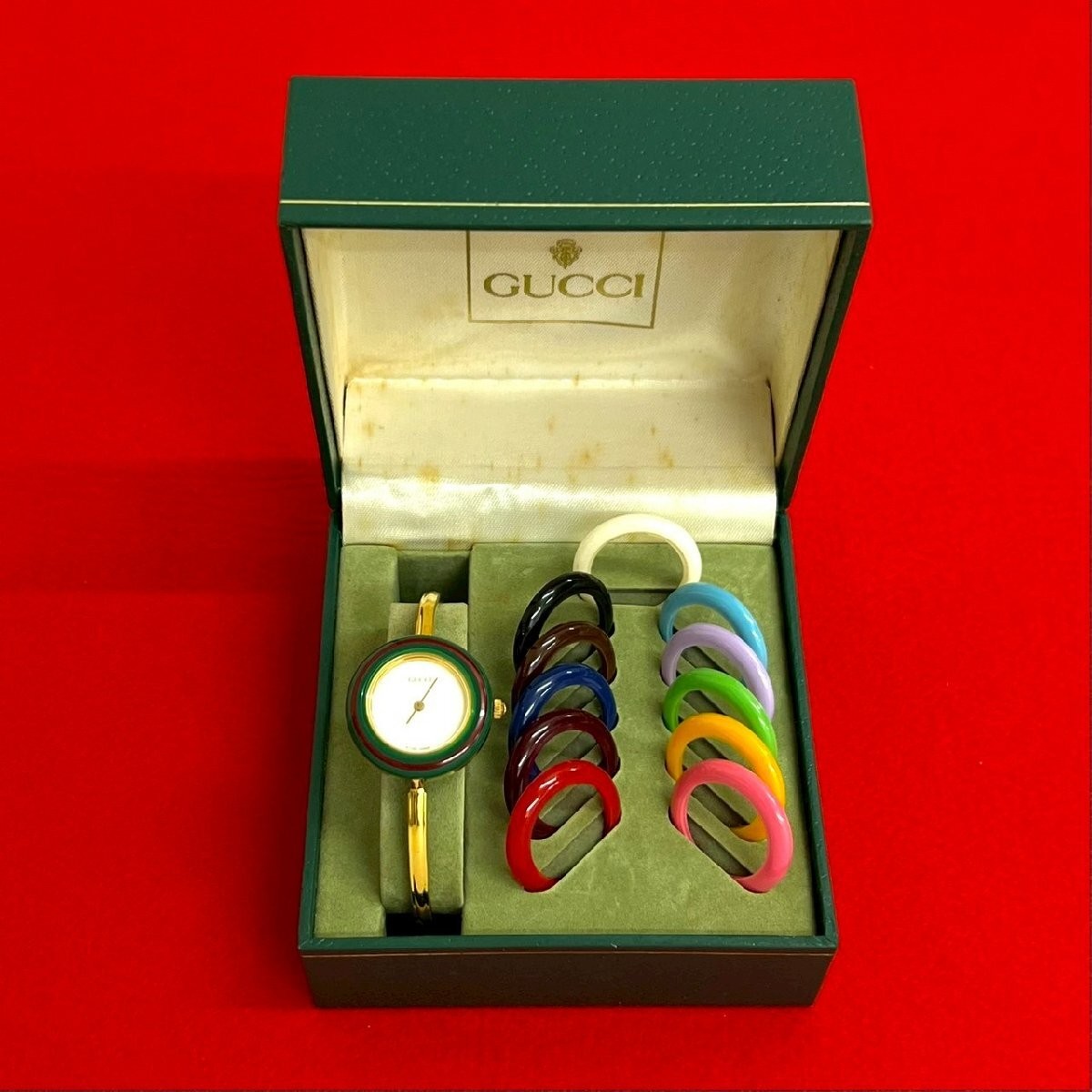 GUCCI 47016 Watch Ladies Change Bezel Shelley Line GP Gold Plastic Quartz